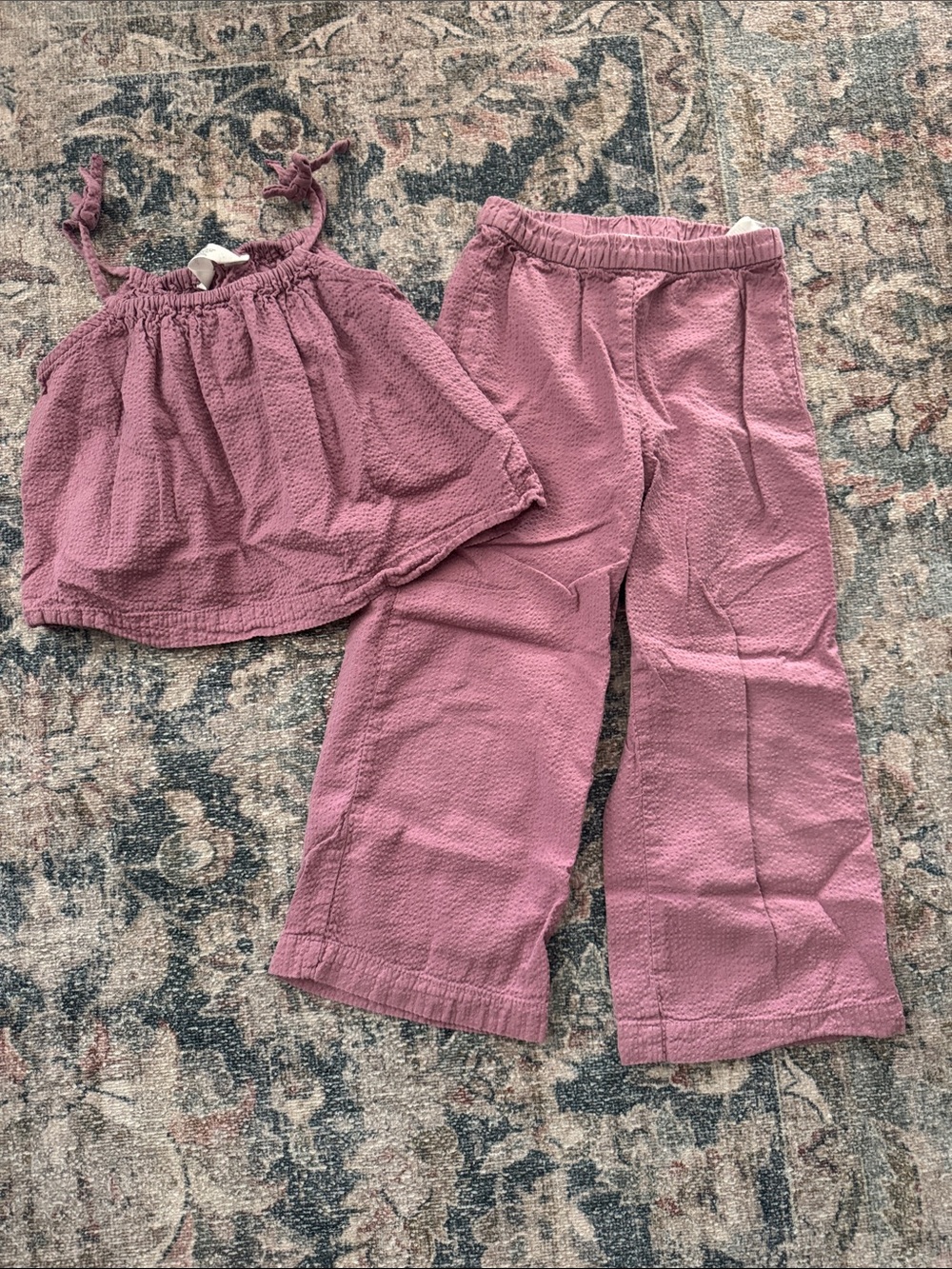 H&M Mauve Pink Textured Wide-Leg Kids Pant set